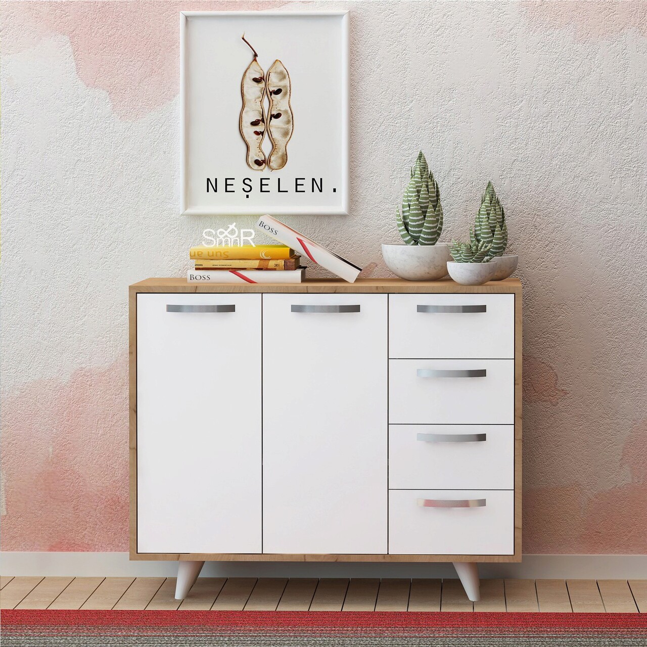 Dulap multifunctional, Hanah Home, Waga, 100x82x35 cm, Stejar / Alb - imagine 5